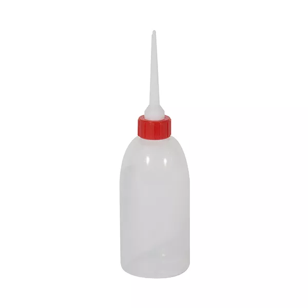 TRANSPARENTER SPENDER SQUEEZE BOTTLE MIT SPRITZENFÖRMIGEM DECKEL 25 cl.