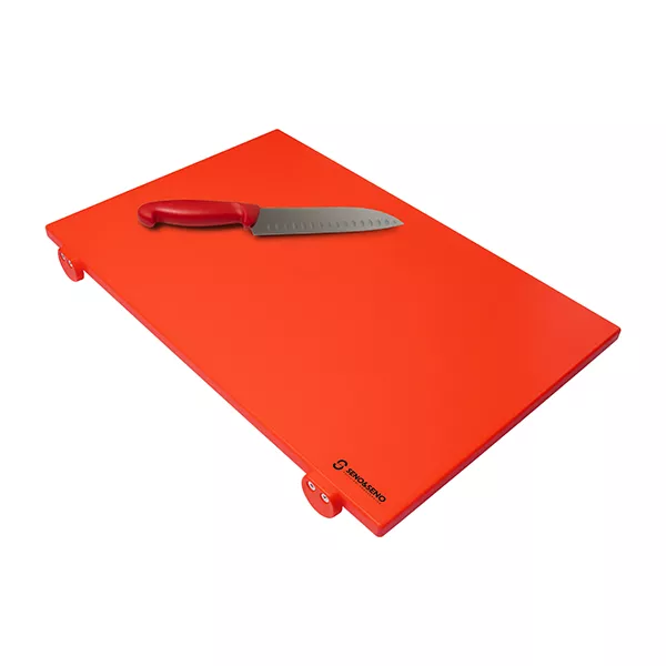 POLYETHYLEN-SCHNEIDEBRETT MIT STOPPEN 60X40X2 cm. ROT