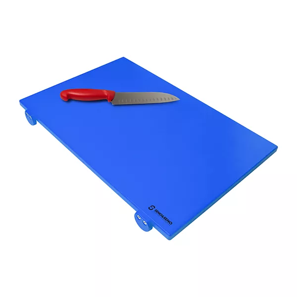 POLYETHYLEN-SCHNEIDEBRETT MIT STOPPEN 40x30x2 cm. BLAU