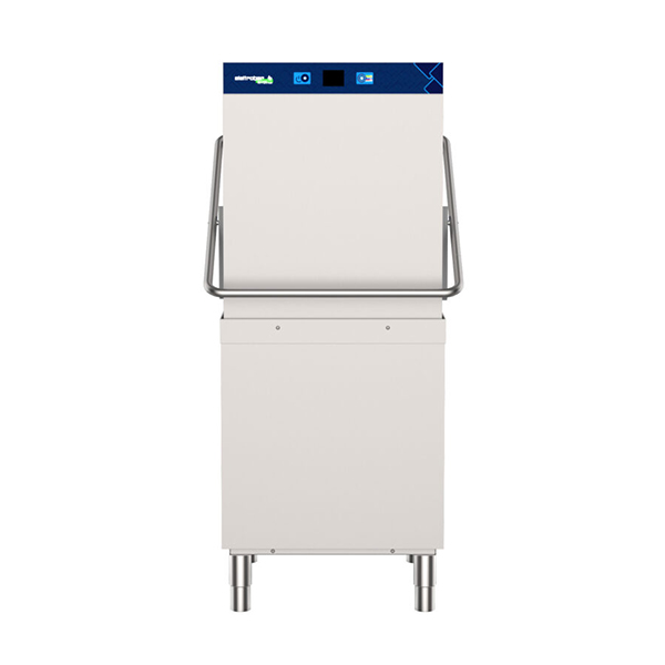 Geschirrspüler mit Dunstabzugshaube, Modell Electromarica Basket 50x50, Modell River 483CDE, Abmessungen: 633 x 750 x 159 mm (H) – Drehstrom 400 V, 10,2 kW.