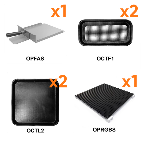 Starter-Set für den Oracle XS Backofen, bestehend aus: Aluminiumspatel + 2 perforierte Teflonbleche + 2 glatte Teflonbleche + geriffelte Antihaft-Backplatte – Sonderangebot –