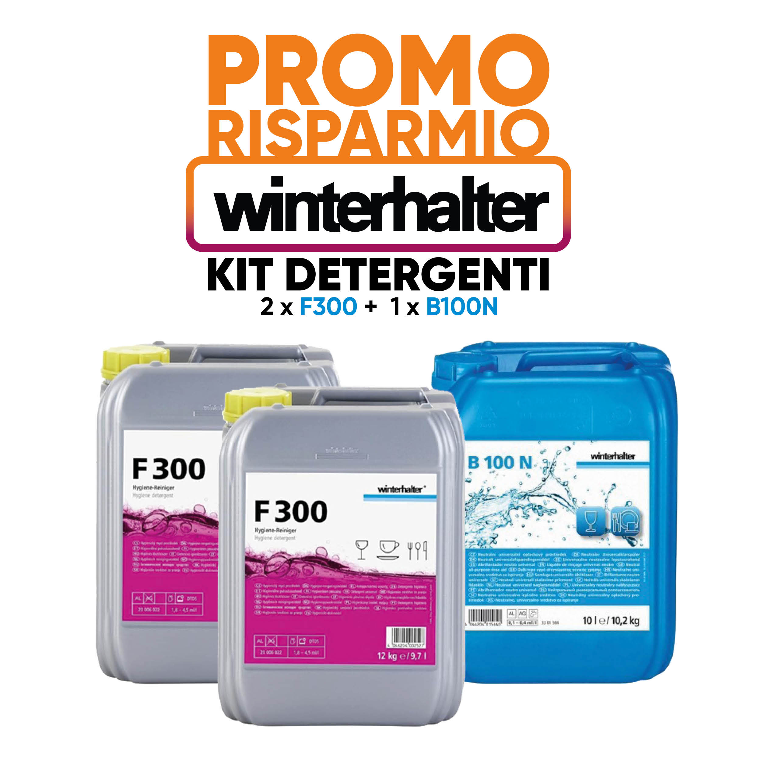 AKTION: 2x Waschmittelkanister F300 + 1x Klarspülerkanister B100N Winterhalter --- Nettopreisangebot ----