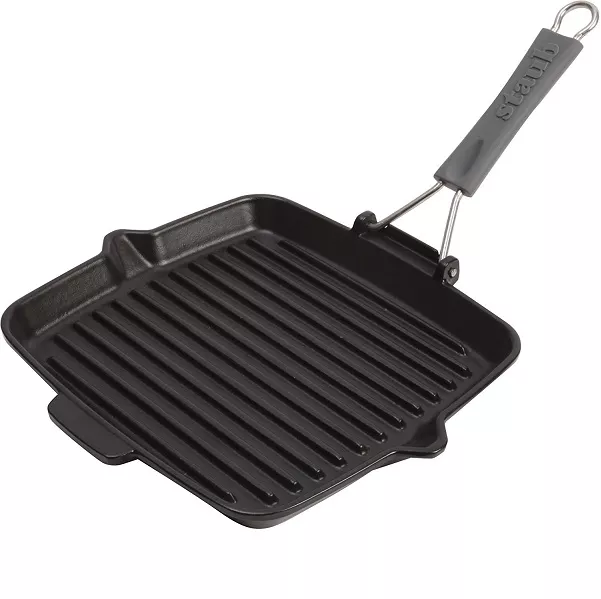 GERILLTE GRILLPFANNE AUS GUSSEISENMIT GRIFF 24x24 cm.