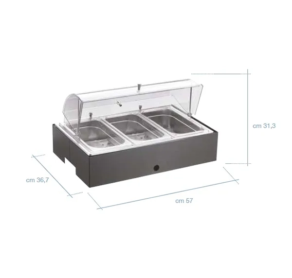 ZUBEHÖR 3 GEKÜHLTER GN 1/3 PFANNEN-JOGURTHALTER – GEMÜSE MIT TRANSPARENTER KUPPEL – ohne Sockel – CALEIDO 2